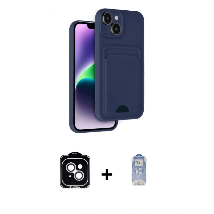 MARSİLYAN™- iPhone 14 Kılıf Vadi Çizgi Prime - Siyah Joko Magic 5D Cam + PVD Metal Kamera Lens - GS