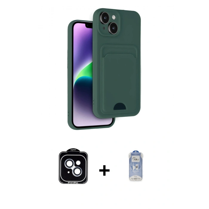 MARSİLYAN™- iPhone 14 Kılıf Vadi Çizgi Prime - Siyah Joko Magic 5D Cam + PVD Metal Kamera Lens - MI