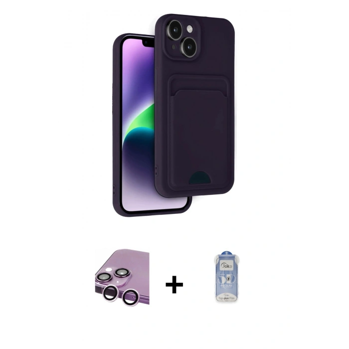 MARSİLYAN™- iPhone 14 Kılıf Vadi Çizgi Prime - Siyah Joko Magic 5D Cam + Raze Metal Kamera Lens - MR