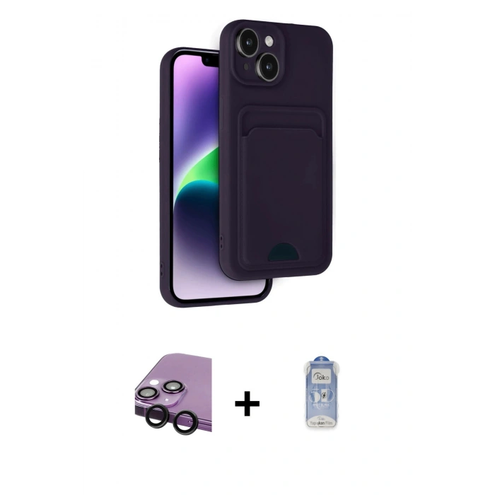 MARSİLYAN™- iPhone 14 Kılıf Vadi Çizgi Prime - Siyah Joko Magic 5D Cam + Raze Metal Kamera Lens - SH