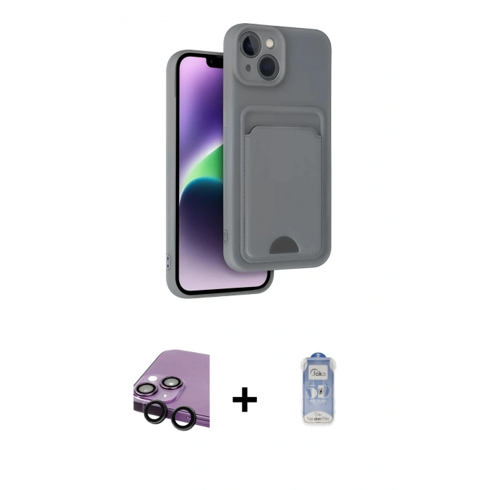 MARSİLYAN™- iPhone 14 Kılıf Vadi Çizgi Prime - Siyah Joko Magic 5D Cam + Raze Metal Kamera Lens - SH