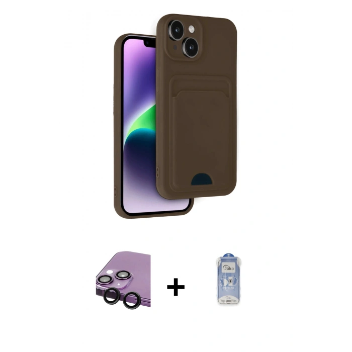 MARSİLYAN™- iPhone 14 Kılıf Vadi Çizgi Prime - Siyah Joko Magic 5D Cam + Raze Metal Kamera Lens - SH