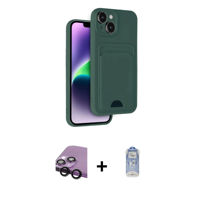 MARSİLYAN™- iPhone 14 Kılıf Vadi Çizgi Prime - Siyah Joko Magic 5D Cam + Raze Metal Kamera Lens - SH