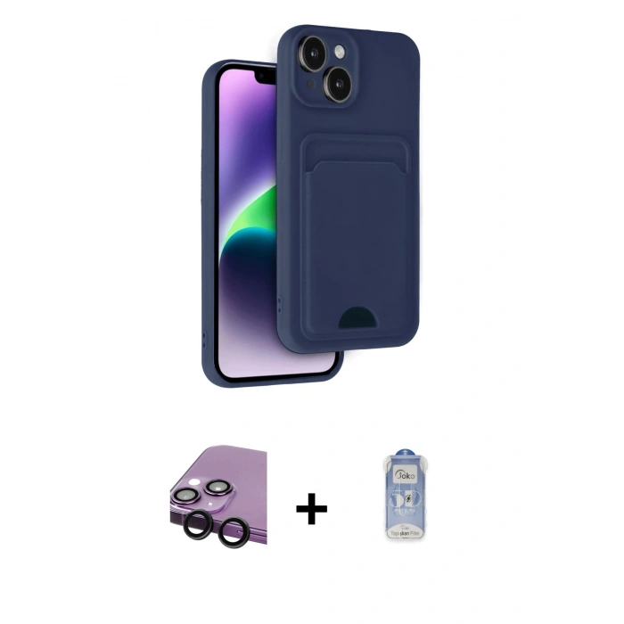 MARSİLYAN™- iPhone 14 Kılıf Vadi Çizgi Prime - Siyah Joko Magic 5D Cam + Raze Metal Kamera Lens - SH