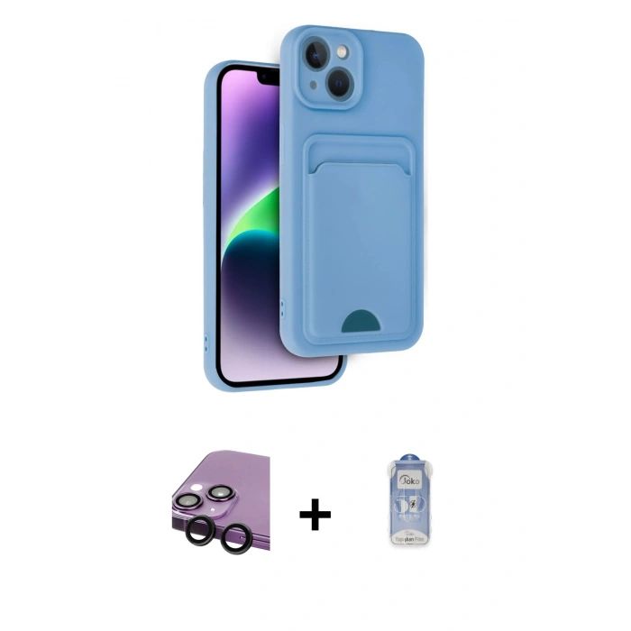 MARSİLYAN™- iPhone 14 Kılıf Vadi Çizgi Prime - Siyah Joko Magic 5D Cam + Raze Metal Kamera Lens - SH