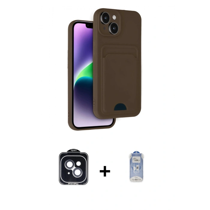 MARSİLYAN™- iPhone 14 Kılıf Vadi Çizgi Prime - Siyah Joko Magic 5D Cam + PVD Metal Kamera Lens - SH