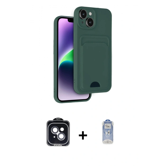 MARSİLYAN™- iPhone 14 Kılıf Vadi Çizgi Prime - Siyah Joko Magic 5D Cam + PVD Metal Kamera Lens - SH