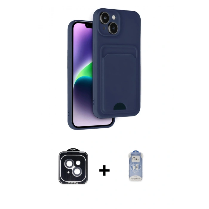 MARSİLYAN™- iPhone 14 Kılıf Vadi Çizgi Prime - Siyah Joko Magic 5D Cam + PVD Metal Kamera Lens - SH
