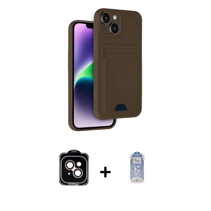 MARSİLYAN™- iPhone 14 Kılıf Vadi Çizgi Prime - Siyah Joko Magic 5D Cam + PVD Metal Kamera Lens - TU