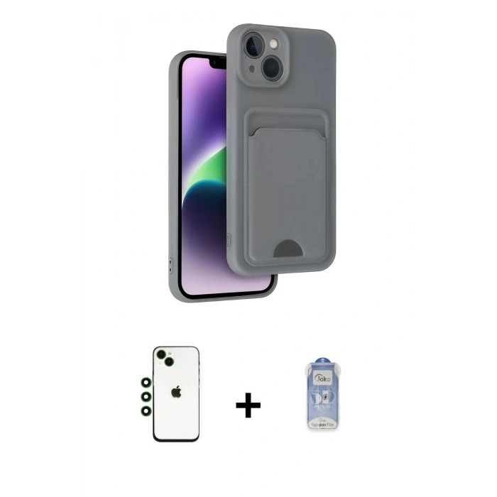 MARSİLYAN™- iPhone 14 Kılıf Vadi Çizgi Prime - Siyah Joko Magic 5D Cam + Yeşil Shine Kamera Lens