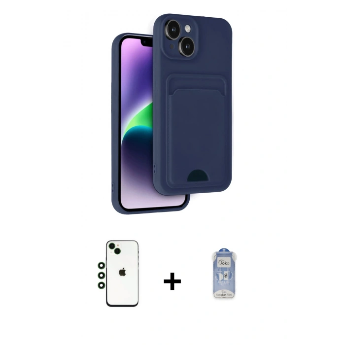 MARSİLYAN™- iPhone 14 Kılıf Vadi Çizgi Prime - Siyah Joko Magic 5D Cam + Yeşil Shine Kamera Lens