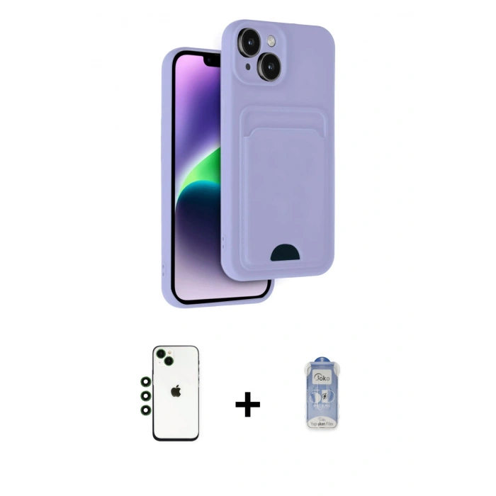 MARSİLYAN™- iPhone 14 Kılıf Vadi Çizgi Prime - Siyah Joko Magic 5D Cam + Yeşil Shine Kamera Lens