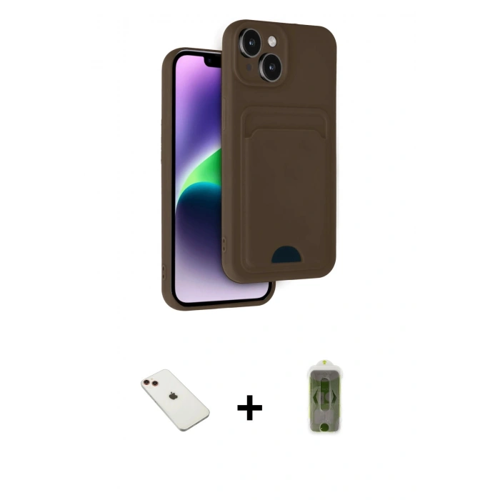 MARSİLYAN™- iPhone 14 Kılıf Vadi Çizgi Prime - Siyah Joko Magic 5D Hayalet Cam + Kırmızı Diamond Kamera Lens