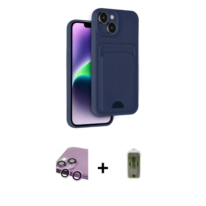 MARSİLYAN™- iPhone 14 Kılıf Vadi Çizgi Prime - Siyah Joko Magic 5D Hayalet Cam + Raze Metal Kamera Lens - MR