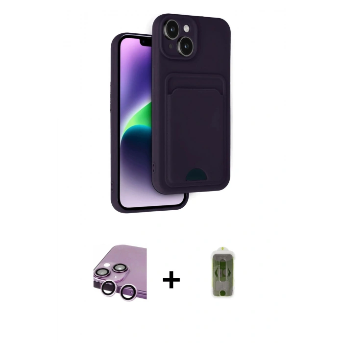MARSİLYAN™- iPhone 14 Kılıf Vadi Çizgi Prime - Siyah Joko Magic 5D Hayalet Cam + Raze Metal Kamera Lens - MR