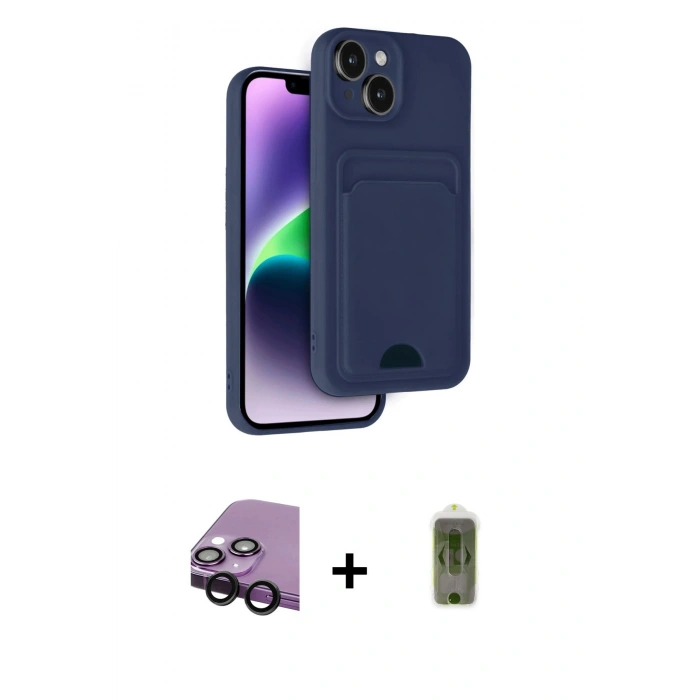 MARSİLYAN™- iPhone 14 Kılıf Vadi Çizgi Prime - Siyah Joko Magic 5D Hayalet Cam + Raze Metal Kamera Lens - SH
