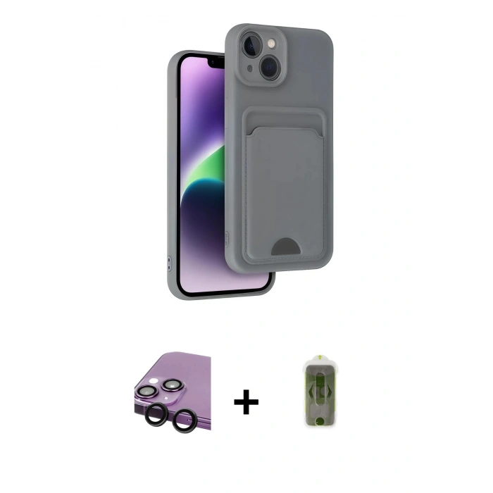 MARSİLYAN™- iPhone 14 Kılıf Vadi Çizgi Prime - Siyah Joko Magic 5D Hayalet Cam + Raze Metal Kamera Lens - SH