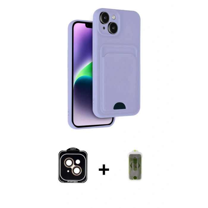 MARSİLYAN™- iPhone 14 Kılıf Vadi Çizgi Prime - Siyah Joko Magic 5D Hayalet Cam + Turuncu PVD Metal Kamera Lens