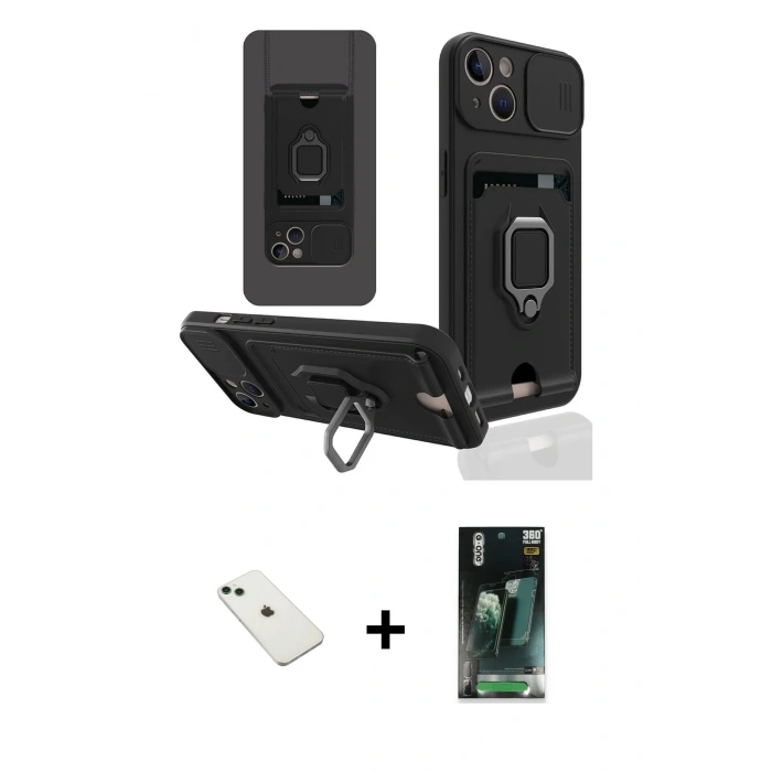 MARSİLYAN™- iPhone 14 Kılıf Vadi Form Prime - Şeffaf 360 Full Body Arka Koruyucu + Diamond Kamera Lens - YL