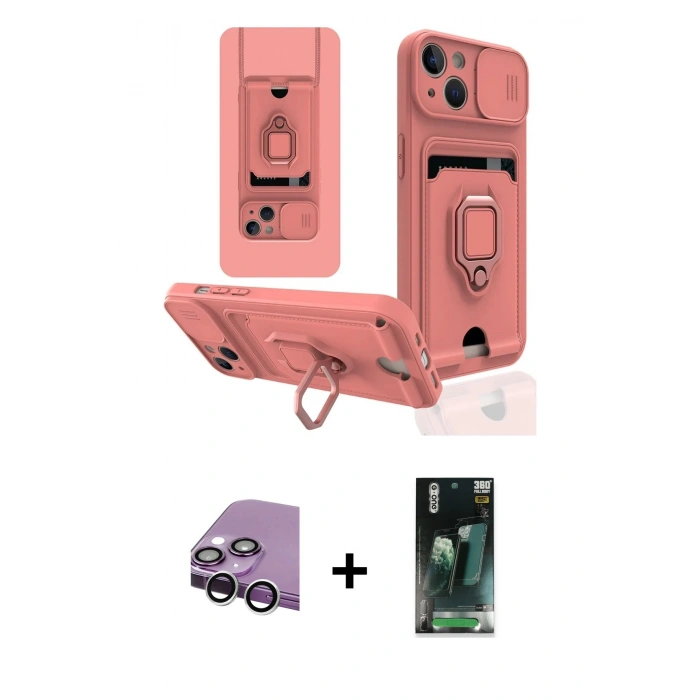 MARSİLYAN™- iPhone 14 Kılıf Vadi Form Prime - Şeffaf 360 Full Body Arka Koruyucu + Raze Metal Kamera Lens - GS