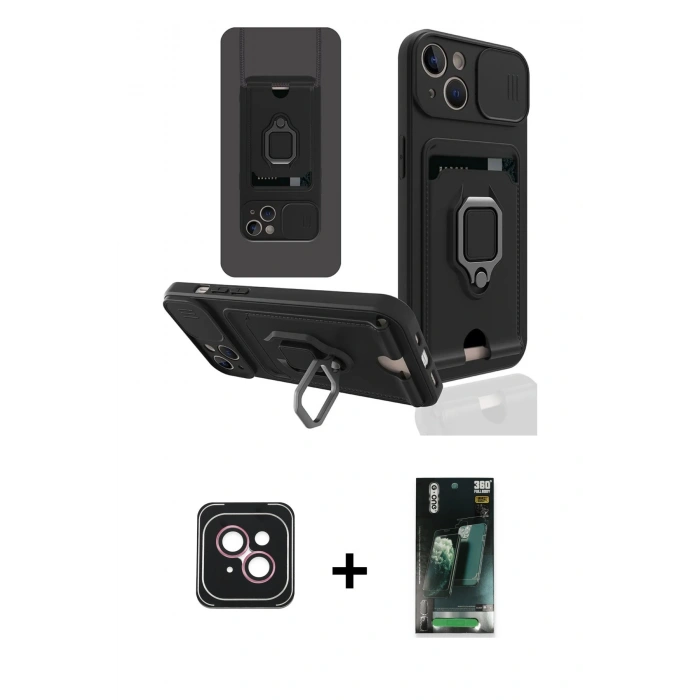 MARSİLYAN™- iPhone 14 Kılıf Vadi Form Prime - Şeffaf 360 Full Body Arka Koruyucu + PVD Metal Kamera Lens - PE