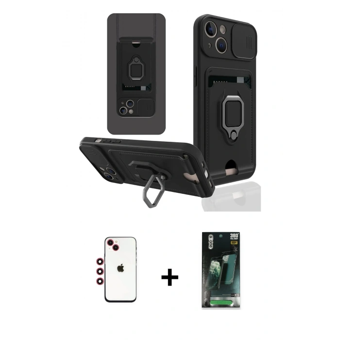 MARSİLYAN™- iPhone 14 Kılıf Vadi Form Prime - Şeffaf 360 Full Body Arka Koruyucu + Shine Kamera Lens - KI