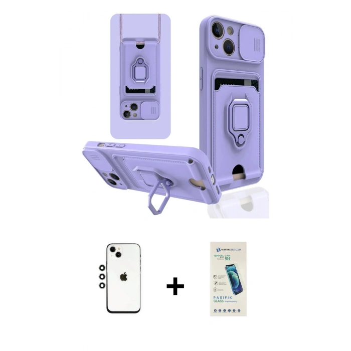 MARSİLYAN™- iPhone 14 Kılıf Vadi Form Prime - Şeffaf Pasifik Cam Ekran Koruyucu + Shine Kamera Lens - GS