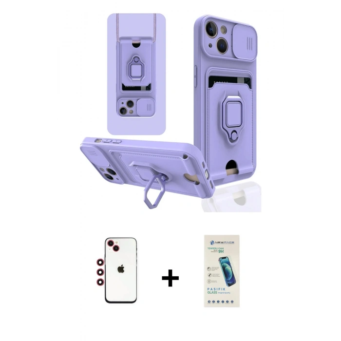 MARSİLYAN™- iPhone 14 Kılıf Vadi Form Prime - Şeffaf Pasifik Cam Ekran Koruyucu + Shine Kamera Lens - KI