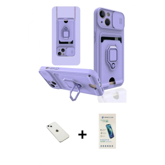 MARSİLYAN™- iPhone 14 Kılıf Vadi Form Prime - Şeffaf Pasifik Cam Ekran Koruyucu + Sierra Blue Diamond Kamera Lens