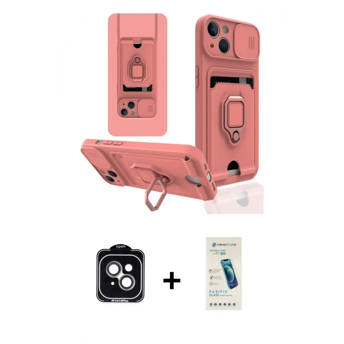 MARSİLYAN™- iPhone 14 Kılıf Vadi Form Prime - Şeffaf Pasifik Cam Ekran Koruyucu + PVD Metal Kamera Lens - YL