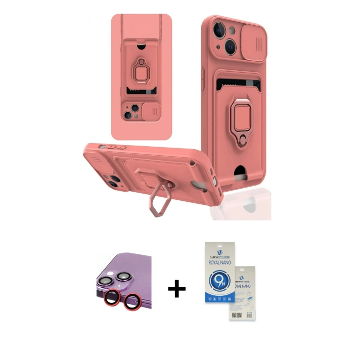 MARSİLYAN™- iPhone 14 Kılıf Vadi Form Prime - Şeffaf Royal Nano Ekran Koruyucu + Raze Metal Kamera Lens - KI