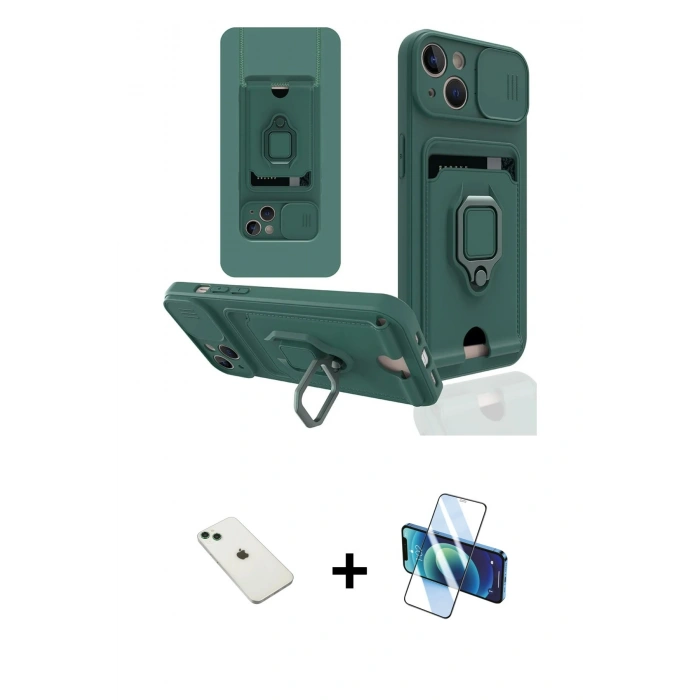 MARSİLYAN™- iPhone 14 Kılıf Vadi Form Prime - Siyah 3D Antistatik Cam Ekran Koruyucu + Diamond Kamera Lens - YL