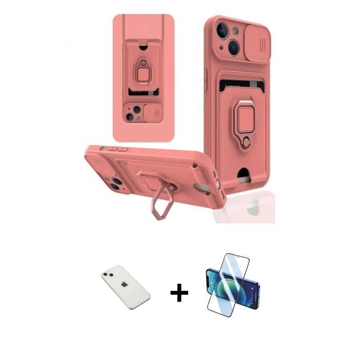 MARSİLYAN™- iPhone 14 Kılıf Vadi Form Prime - Siyah 3D Antistatik Cam Ekran Koruyucu + Diamond Kamera Lens - PE