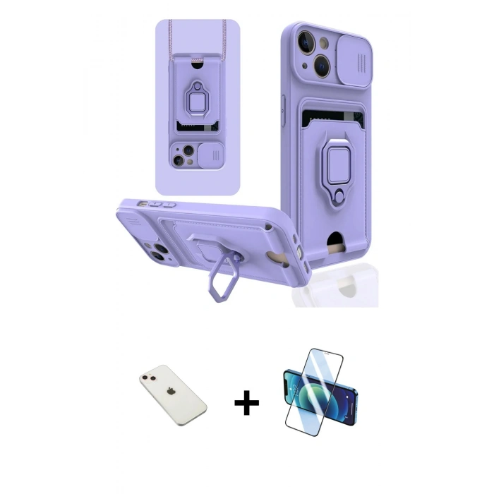 MARSİLYAN™- iPhone 14 Kılıf Vadi Form Prime - Siyah 3D Antistatik Cam Ekran Koruyucu + Diamond Kamera Lens - PE