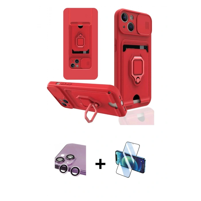 MARSİLYAN™- iPhone 14 Kılıf Vadi Form Prime - Siyah 3D Antistatik Cam Ekran Koruyucu + Raze Metal Kamera Lens - MR