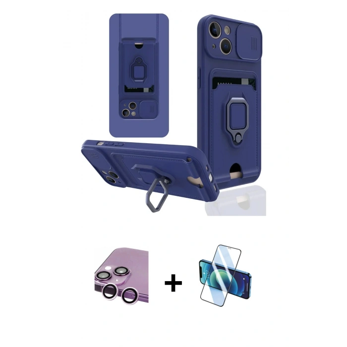 MARSİLYAN™- iPhone 14 Kılıf Vadi Form Prime - Siyah 3D Antistatik Cam Ekran Koruyucu + Raze Metal Kamera Lens - MR