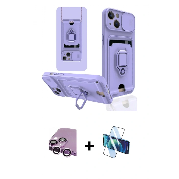 MARSİLYAN™- iPhone 14 Kılıf Vadi Form Prime - Siyah 3D Antistatik Cam Ekran Koruyucu + Raze Metal Kamera Lens - MR