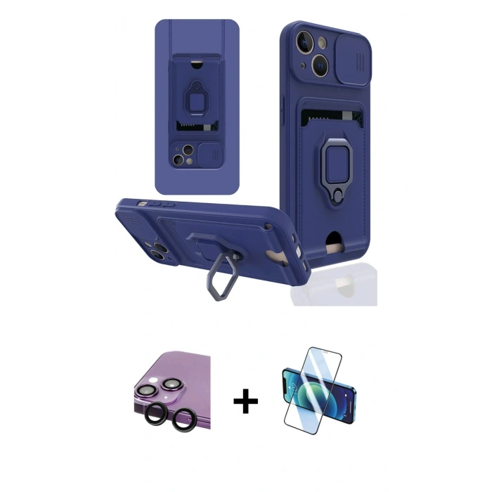 MARSİLYAN™- iPhone 14 Kılıf Vadi Form Prime - Siyah 3D Antistatik Cam Ekran Koruyucu + Raze Metal Kamera Lens - SH