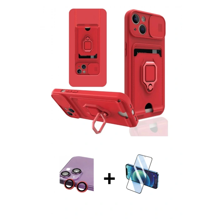 MARSİLYAN™- iPhone 14 Kılıf Vadi Form Prime - Siyah 3D Antistatik Cam Ekran Koruyucu + Raze Metal Kamera Lens - KI