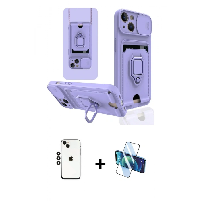 MARSİLYAN™- iPhone 14 Kılıf Vadi Form Prime - Siyah 3D Antistatik Cam Ekran Koruyucu + Shine Kamera Lens - SH