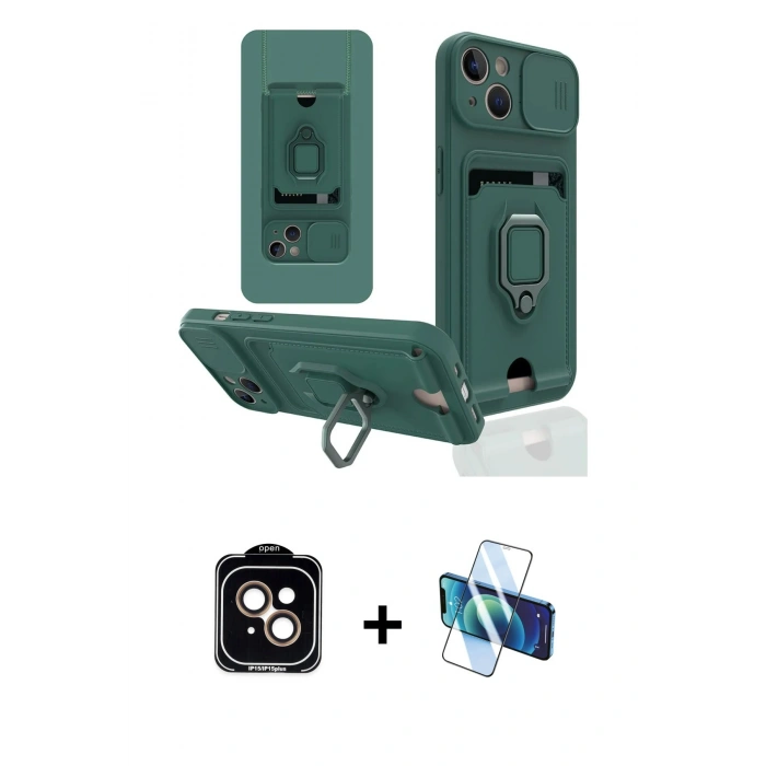 MARSİLYAN™- iPhone 14 Kılıf Vadi Form Prime - Siyah 3D Antistatik Cam Ekran Koruyucu + PVD Metal Kamera Lens - TU