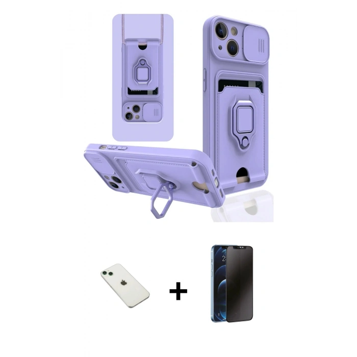MARSİLYAN™- iPhone 14 Kılıf Vadi Form Prime - Siyah 3D Antistatik Hayalet Cam Ekran Koruyucu + Diamond Kamera Lens - YL