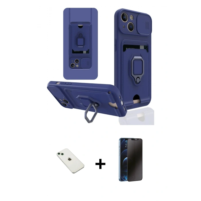 MARSİLYAN™- iPhone 14 Kılıf Vadi Form Prime - Siyah 3D Antistatik Hayalet Cam Ekran Koruyucu + Diamond Kamera Lens - YL