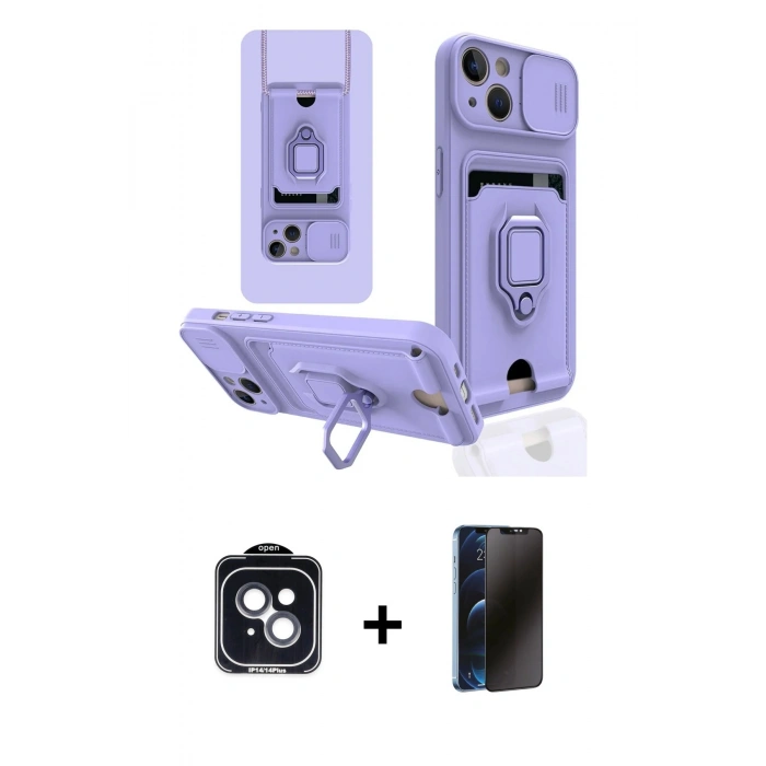 MARSİLYAN™- iPhone 14 Kılıf Vadi Form Prime - Siyah 3D Antistatik Hayalet Cam Ekran Koruyucu + PVD Metal Kamera Lens - SH