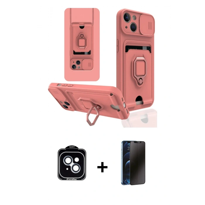 MARSİLYAN™- iPhone 14 Kılıf Vadi Form Prime - Siyah 3D Antistatik Hayalet Cam Ekran Koruyucu + PVD Metal Kamera Lens - MI