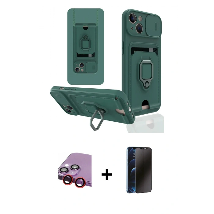 MARSİLYAN™- iPhone 14 Kılıf Vadi Form Prime - Siyah 3D Antistatik Hayalet Cam Ekran Koruyucu + Raze Metal Kamera Lens - KI