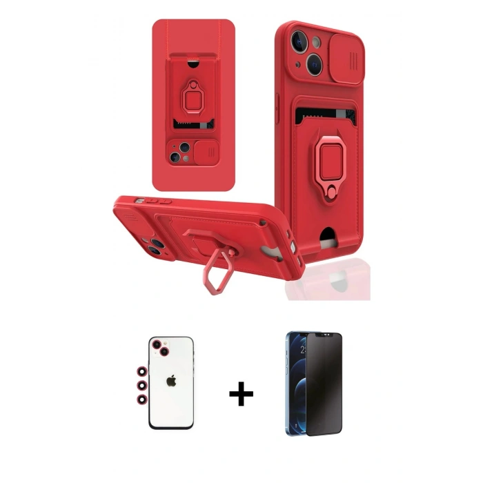 MARSİLYAN™- iPhone 14 Kılıf Vadi Form Prime - Siyah 3D Antistatik Hayalet Cam Ekran Koruyucu + Shine Kamera Lens - KI