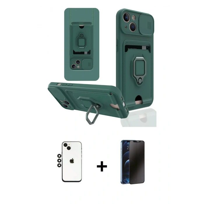 MARSİLYAN™- iPhone 14 Kılıf Vadi Form Prime - Siyah 3D Antistatik Hayalet Cam Ekran Koruyucu + Shine Kamera Lens - SH