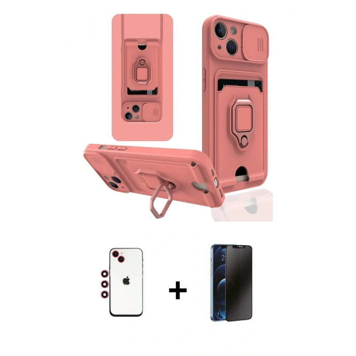 MARSİLYAN™- iPhone 14 Kılıf Vadi Form Prime - Siyah 3D Antistatik Hayalet Cam Ekran Koruyucu + Shine Kamera Lens - KI