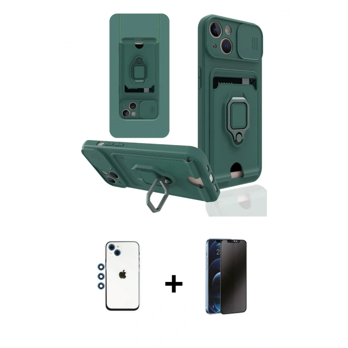 MARSİLYAN™- iPhone 14 Kılıf Vadi Form Prime - Siyah 3D Antistatik Hayalet Cam Ekran Koruyucu + Shine Kamera Lens - MI